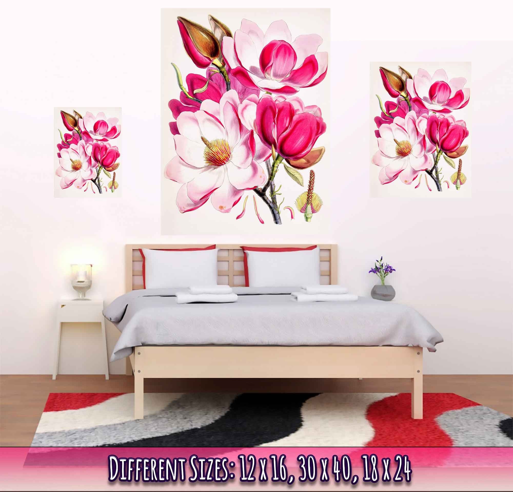 Vintage Campbells Magnolia Poster - Pink Magnolia Flower Print - Flower Wall Art - Wh Fitch 1817 - 1892 - WallArtPrints4U