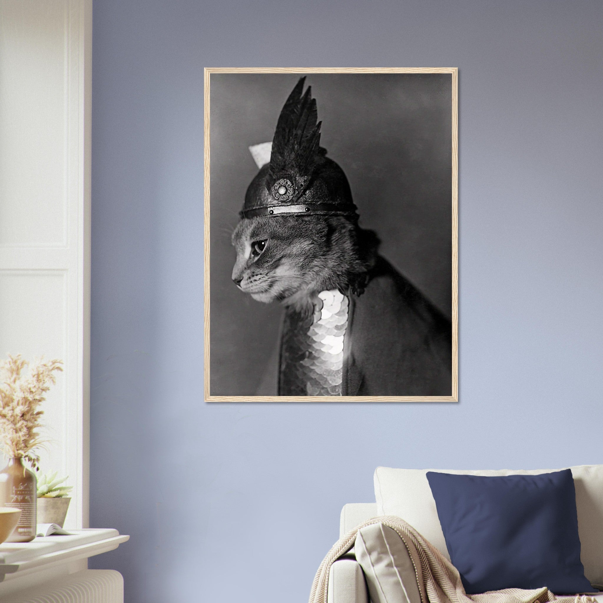 Vintage Cat Framed Cat In Viking Helmet 1936 - Vintage Cat As Brunhilde Framed Print UK, EU USA Domestic Shipping - WallArtPrints4U