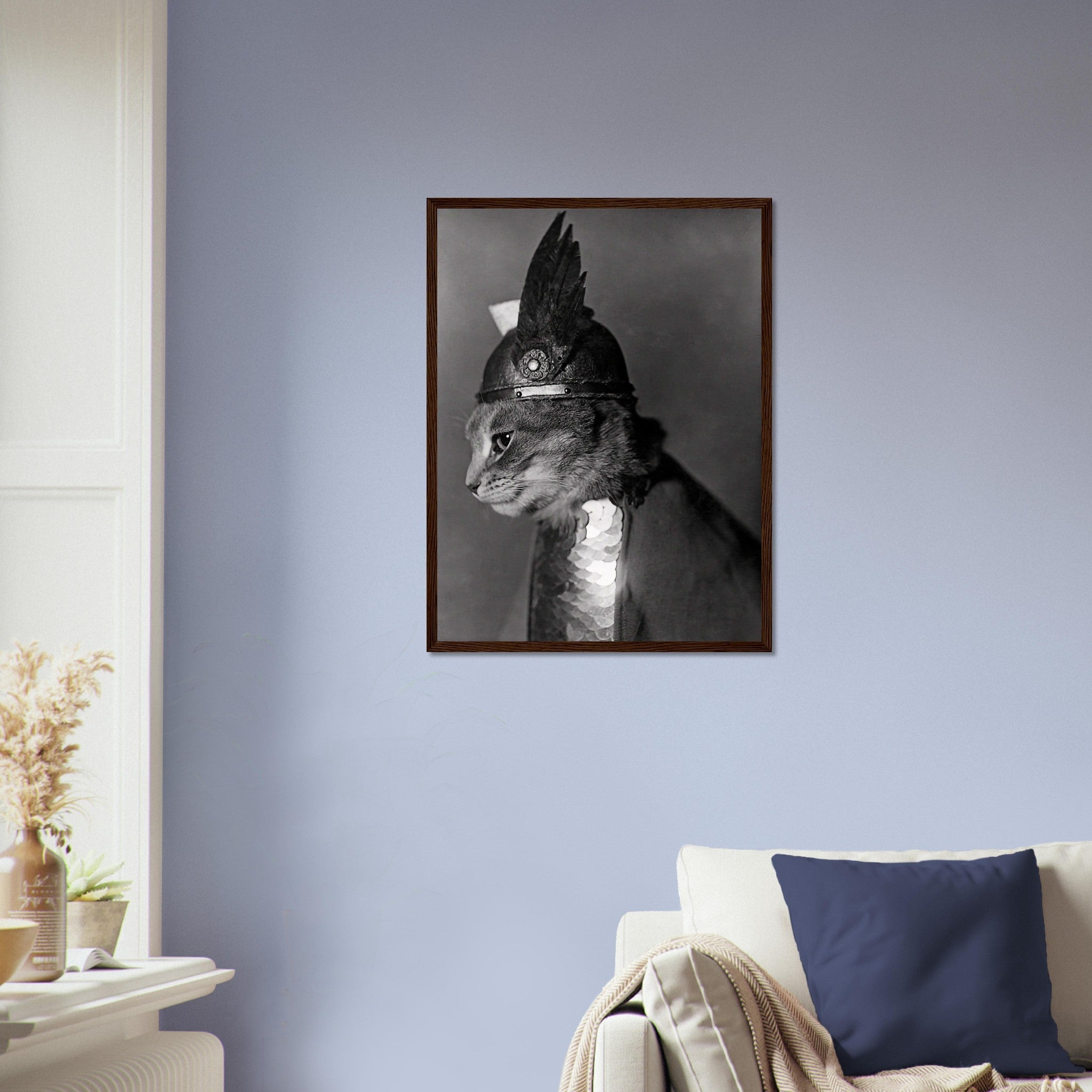 Vintage Cat Framed Cat In Viking Helmet 1936 - Vintage Cat As Brunhilde Framed Print UK, EU USA Domestic Shipping - WallArtPrints4U