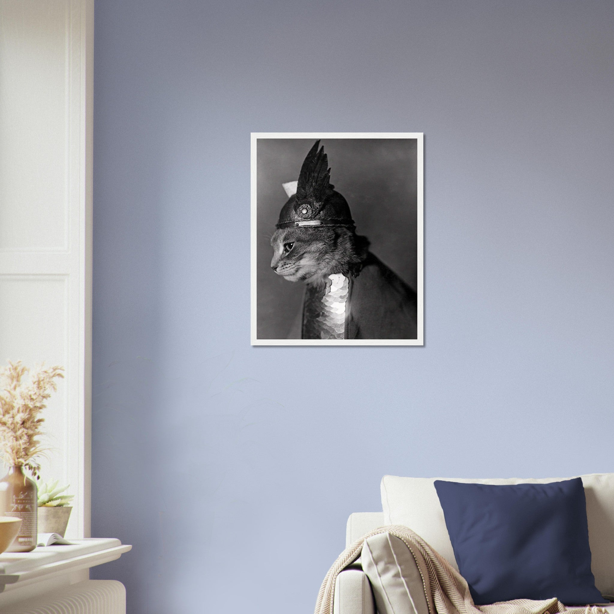 Vintage Cat Framed Cat In Viking Helmet 1936 - Vintage Cat As Brunhilde Framed Print UK, EU USA Domestic Shipping - WallArtPrints4U