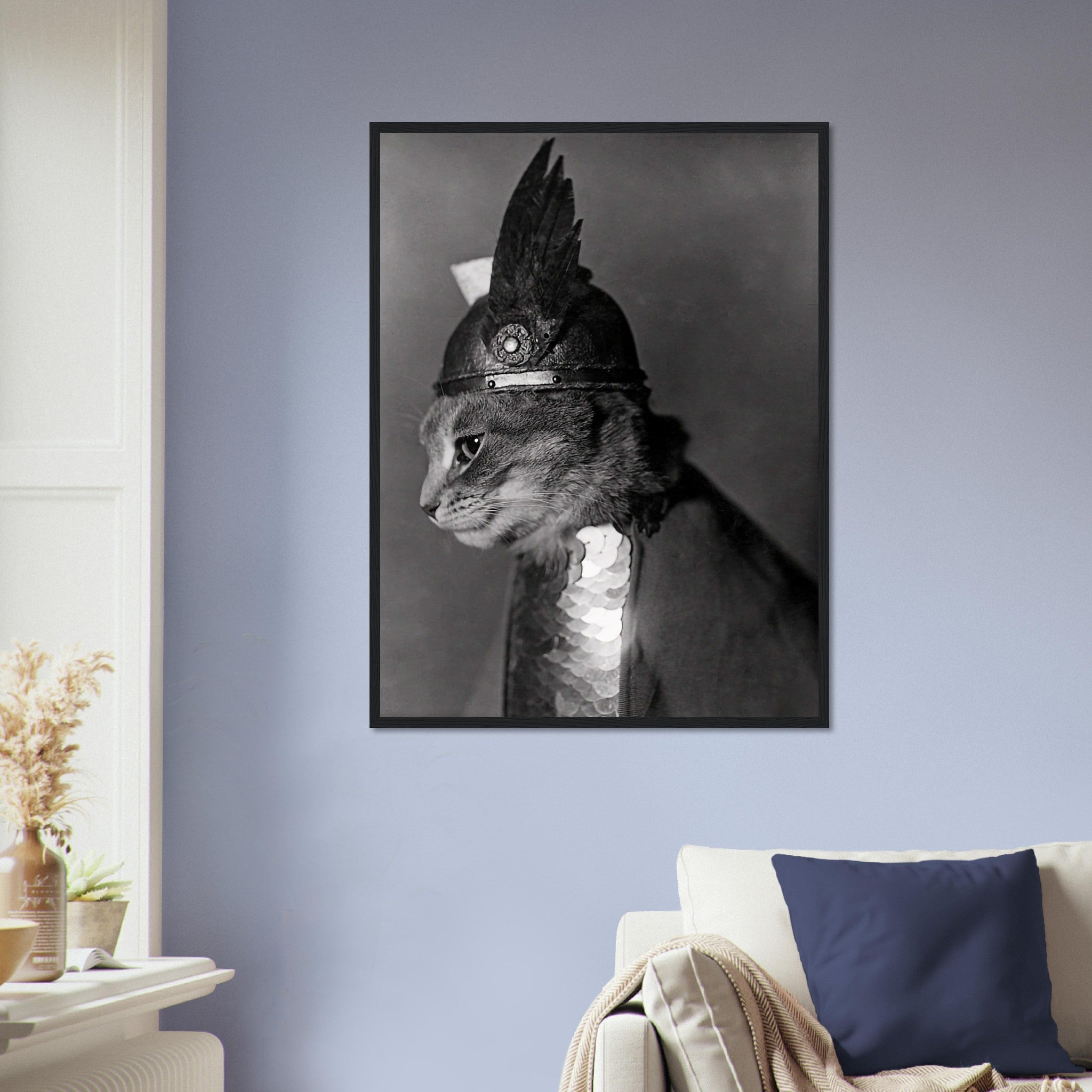 Vintage Cat Framed Cat In Viking Helmet 1936 - Vintage Cat As Brunhilde Framed Print UK, EU USA Domestic Shipping - WallArtPrints4U