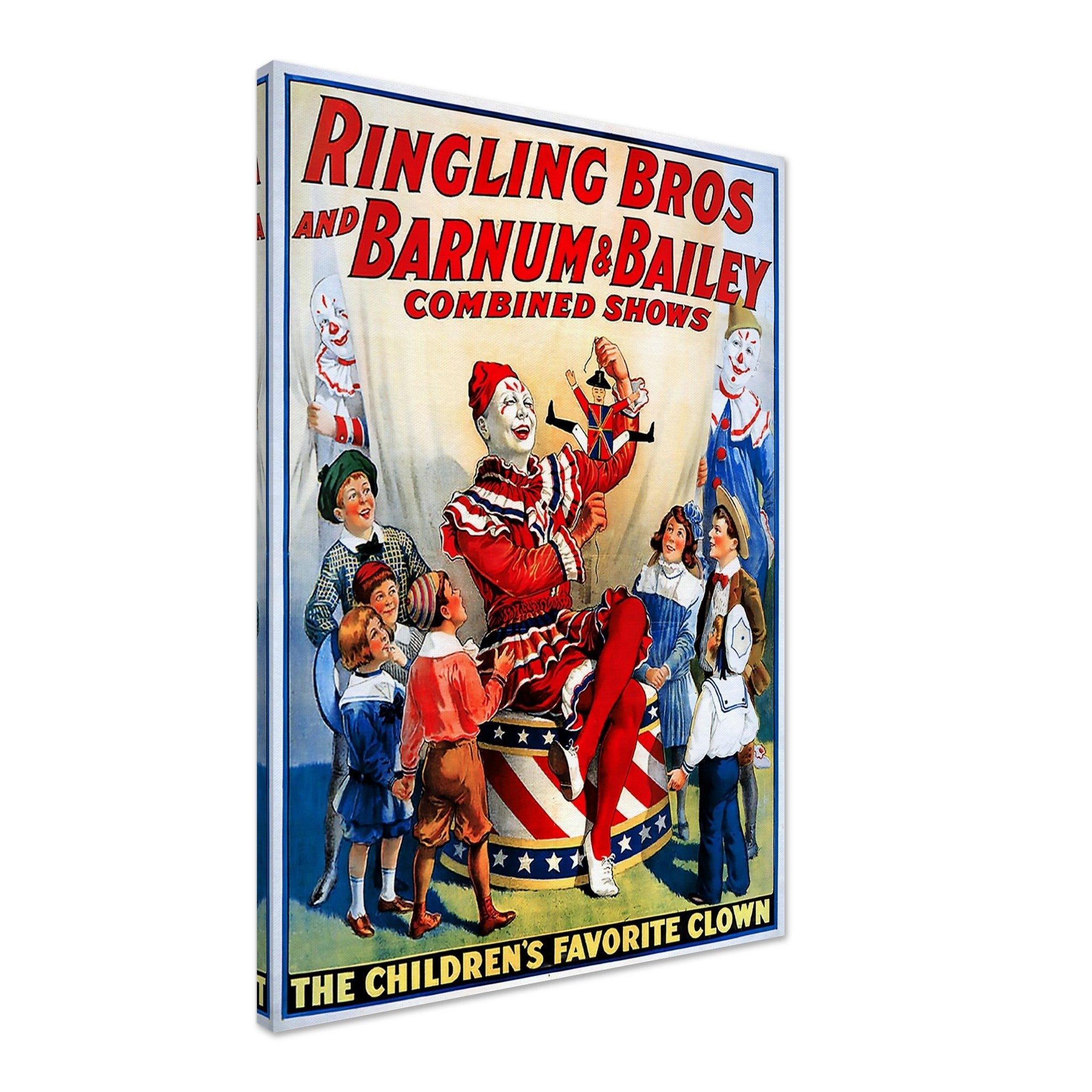 Vintage Circus Canvas, Clown Childrens Favorite, Ringling Bros. Barnum & Bailey - WallArtPrints4U