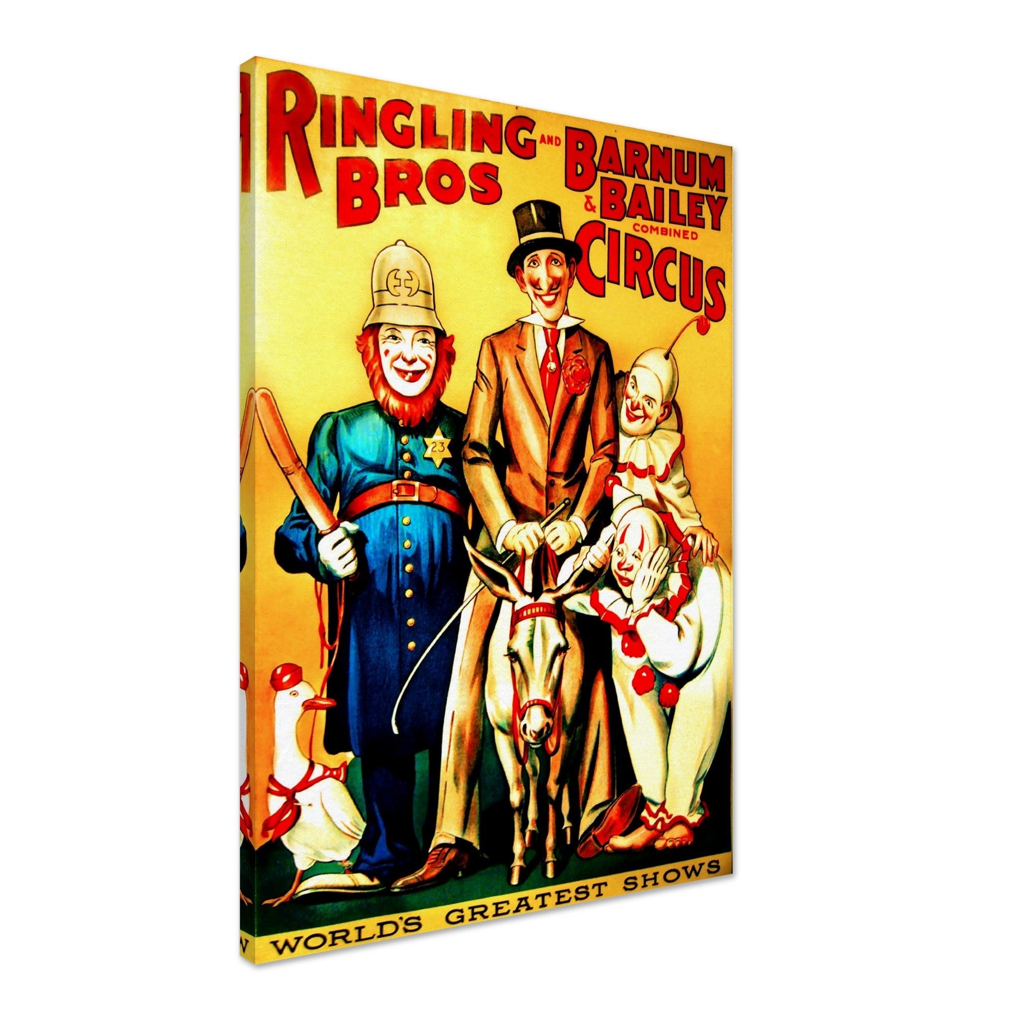 Vintage Circus Canvas, Clowns Combined Circus, Ringling Brothers, Barnum & Bailey, Circa 1919. - WallArtPrints4U