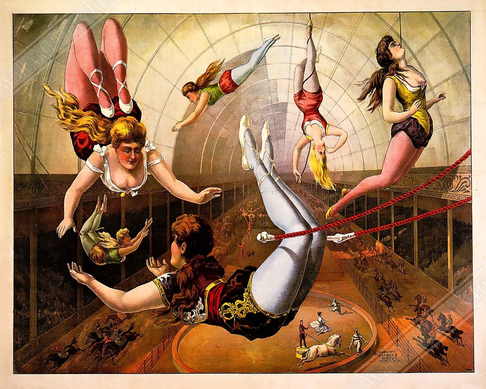 Vintage Circus Canvas, Female Acrobats Antique 1890 Canvas Print - WallArtPrints4U