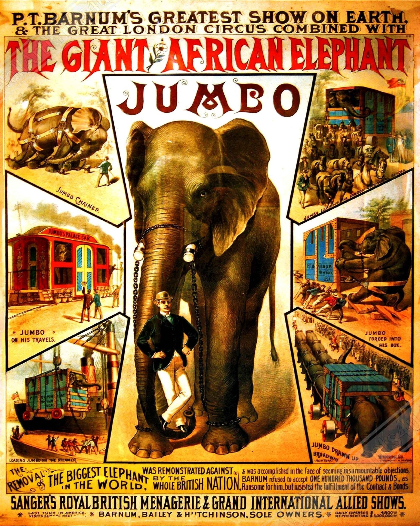 Vintage Circus Canvas, Pt Barnum Giant Jumbo - Greatest Show On Earth Canvas, 1888, Greatest Showman Movie - WallArtPrints4U