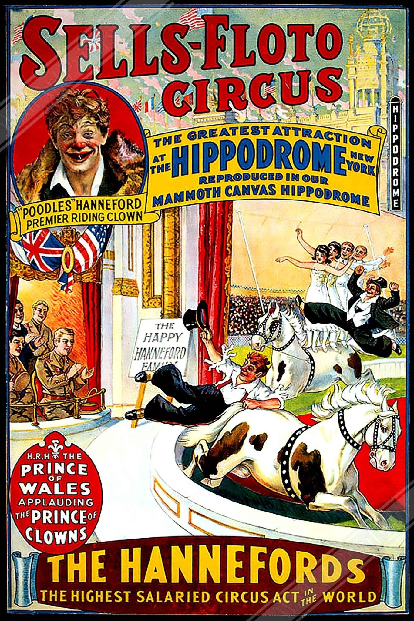 Vintage Circus Canvas, Sells Floto Circus, Hippodrome New York Circa 1900. - WallArtPrints4U