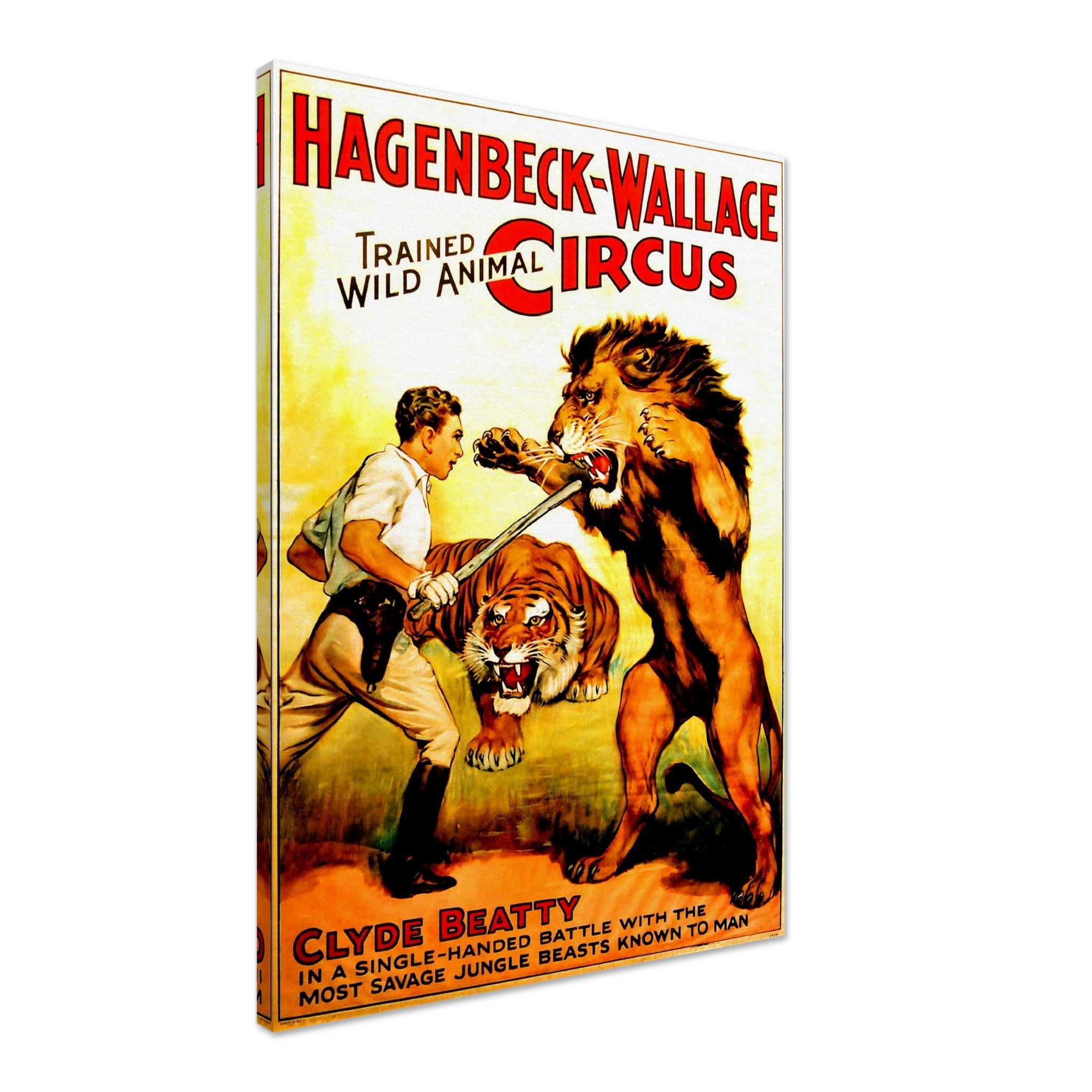 Vintage Circus Canvas, Trained Lion Circus, Clyde Beatty, Hagenbeck Wallace, Circa 1934. - WallArtPrints4U