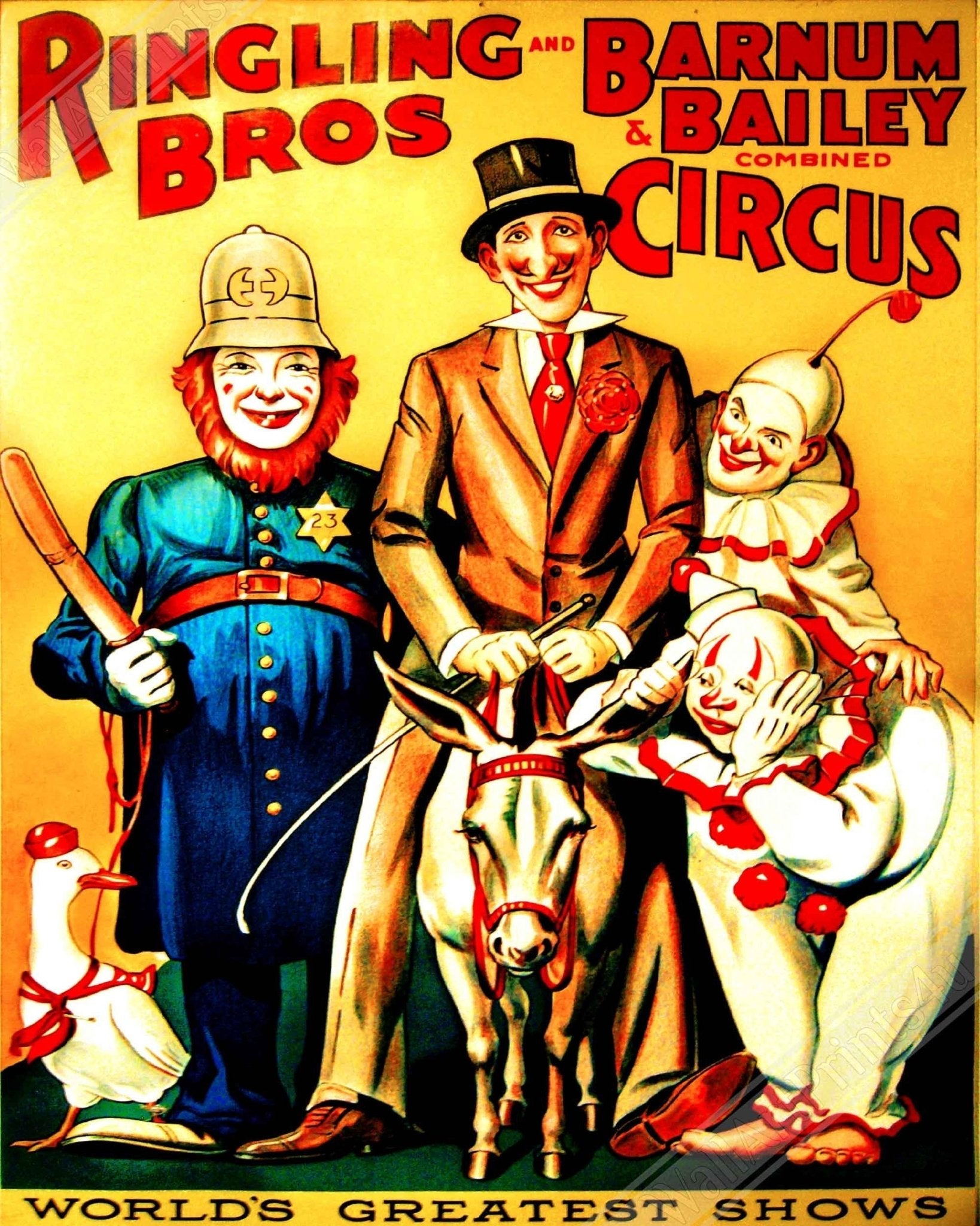 Vintage Circus Framed, Clowns Combined Circus, Ringling Brothers, Barnum & Bailey, Circa 1919. UK, EU USA Domestic Shipping - WallArtPrints4U