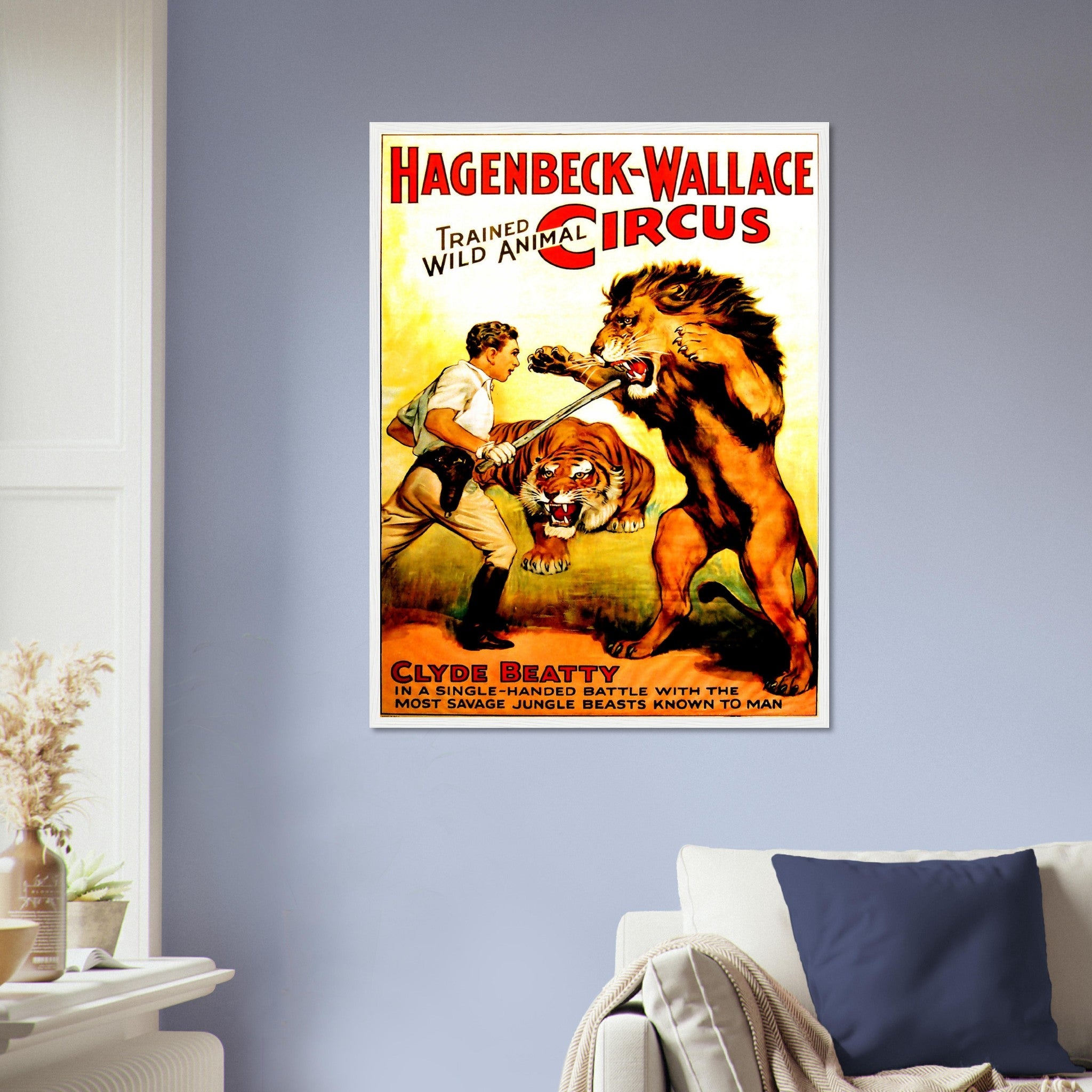 Vintage Circus Framed, Trained Lion Circus, Clyde Beatty, Hagenbeck Wallace, Circa 1934. UK, EU USA Domestic Shipping - WallArtPrints4U