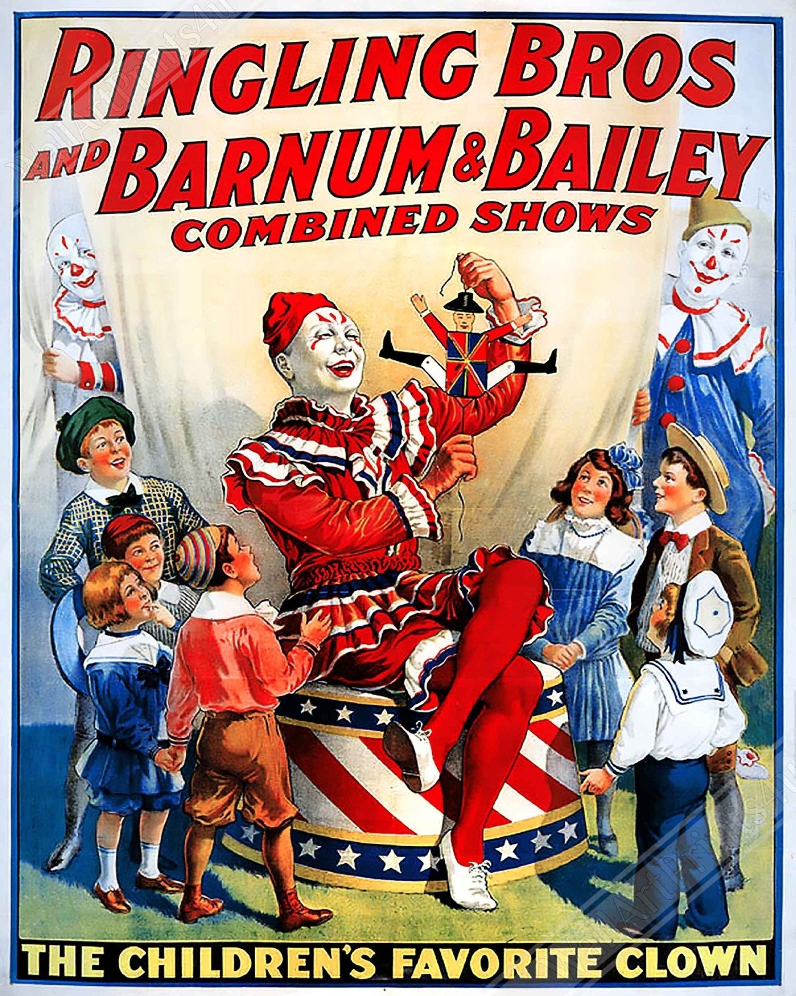 Vintage Circus Poster, Clown Childrens Favorite, Ringling Bros. Barnum & Bailey - WallArtPrints4U
