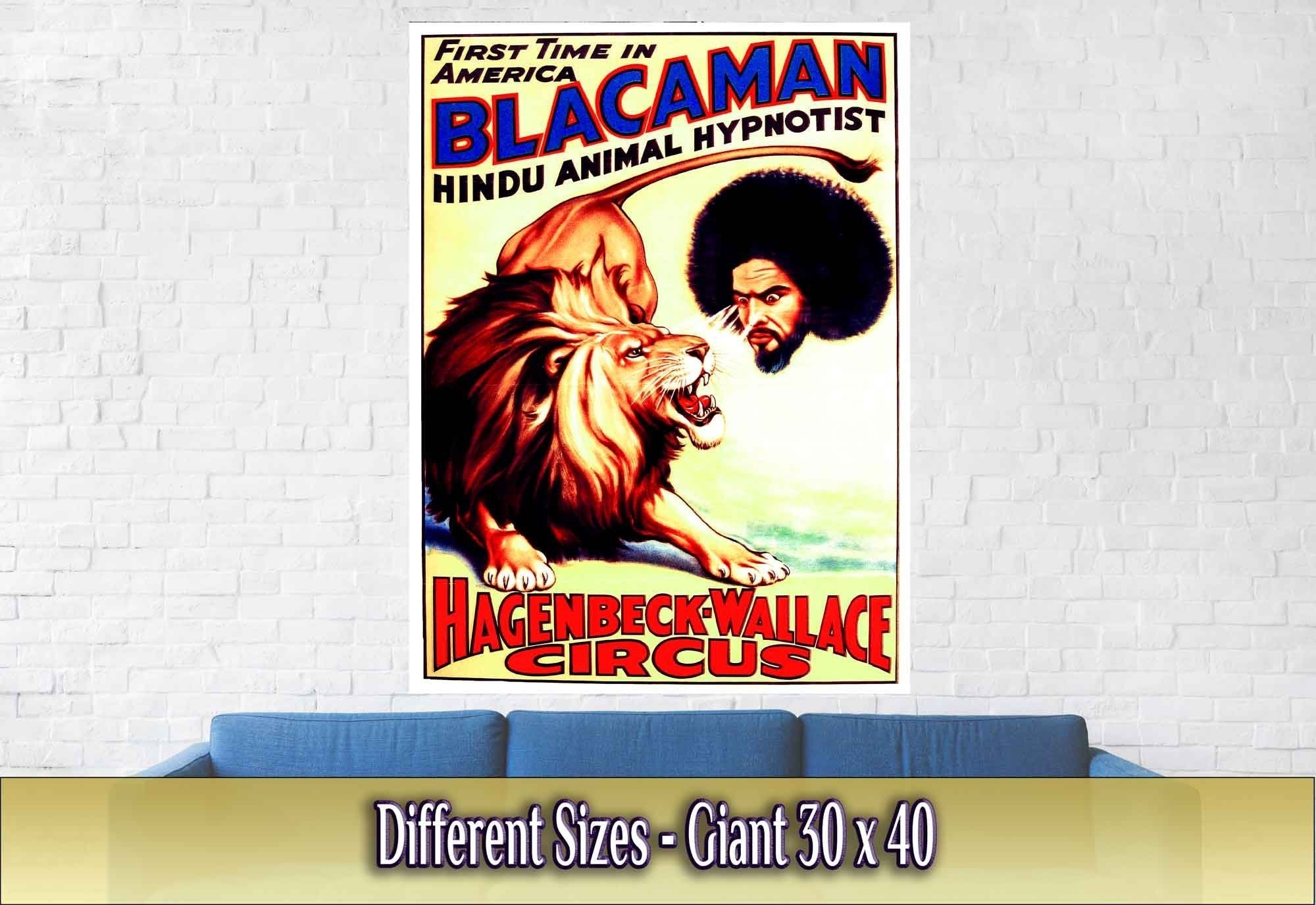 Vintage Circus Poster, Hindu Animal Hypnotist, Blacaman Indian Fakir, Circa 1928, Old Circus Poster. - WallArtPrints4U