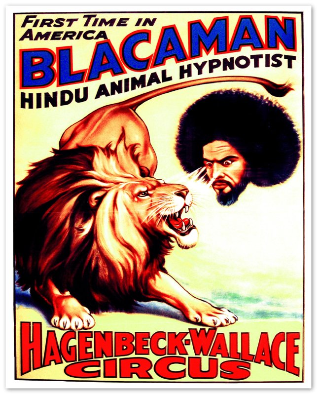 Vintage Circus Poster, Hindu Animal Hypnotist, Blacaman Indian Fakir, Circa 1928, Old Circus Poster. - WallArtPrints4U