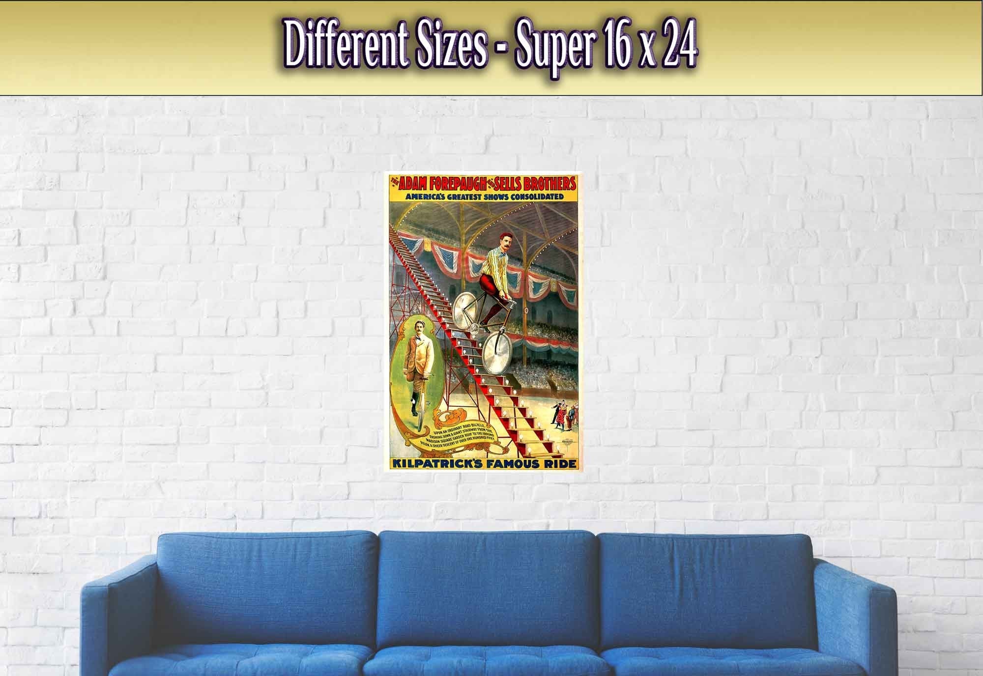 Vintage Circus Poster, Kilpatricks Cycle Ride, Sells Brothers, Americas Greatest Shows Circa 1900. - WallArtPrints4U