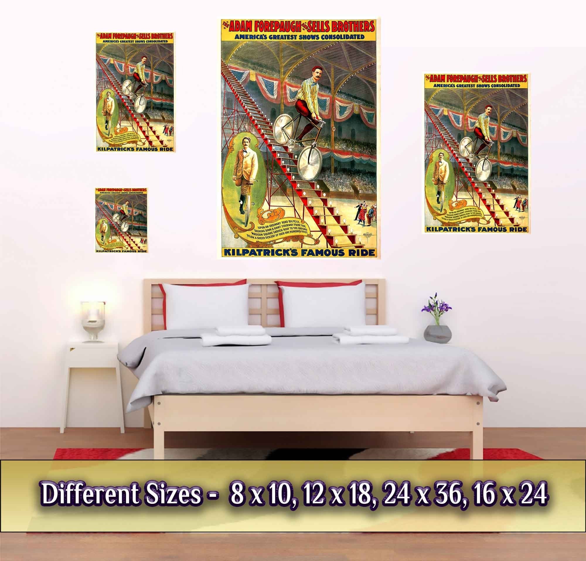 Vintage Circus Poster, Kilpatricks Cycle Ride, Sells Brothers, Americas Greatest Shows Circa 1900. - WallArtPrints4U