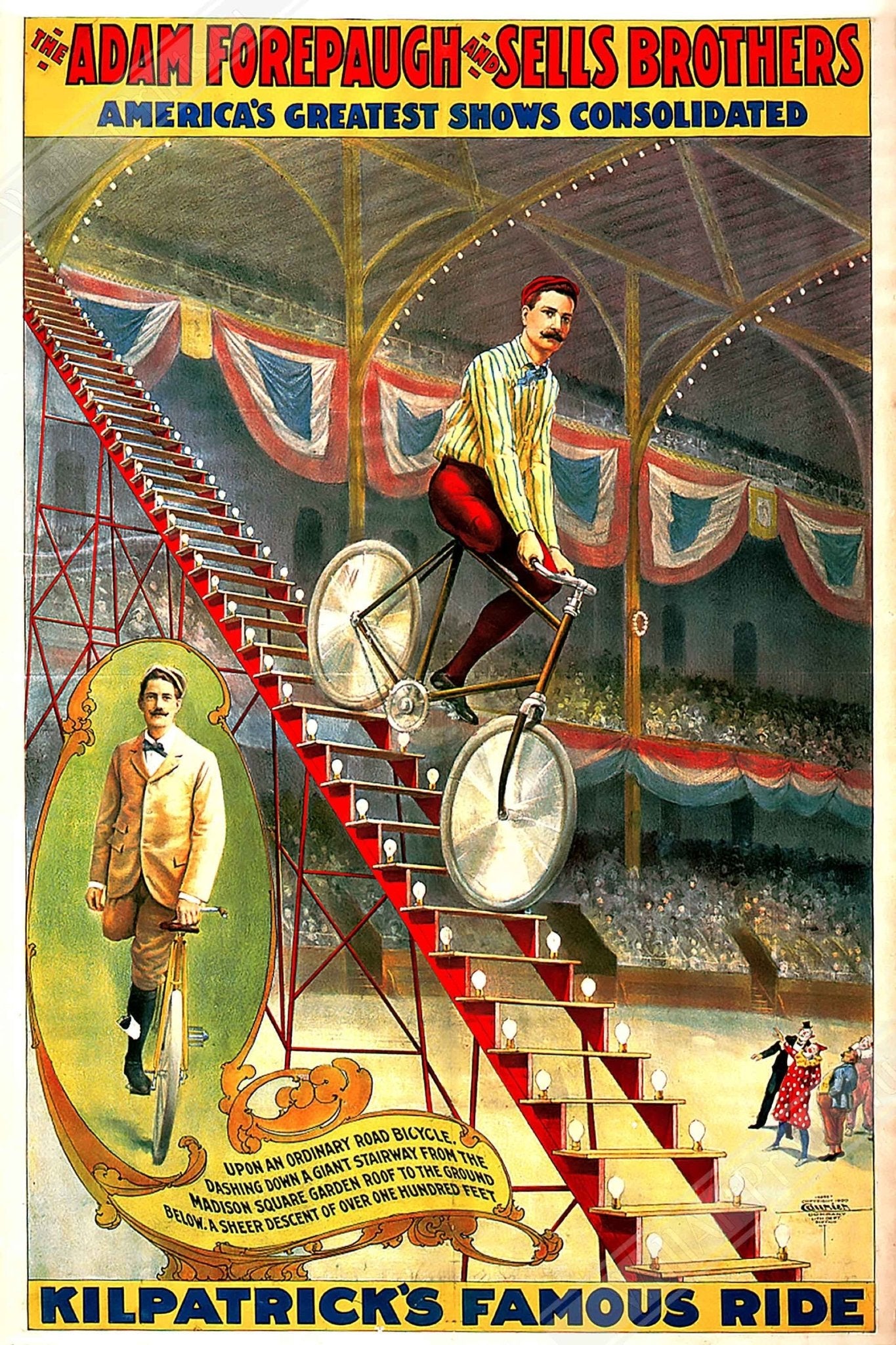 Vintage Circus Poster, Kilpatricks Cycle Ride, Sells Brothers, Americas Greatest Shows Circa 1900. - WallArtPrints4U