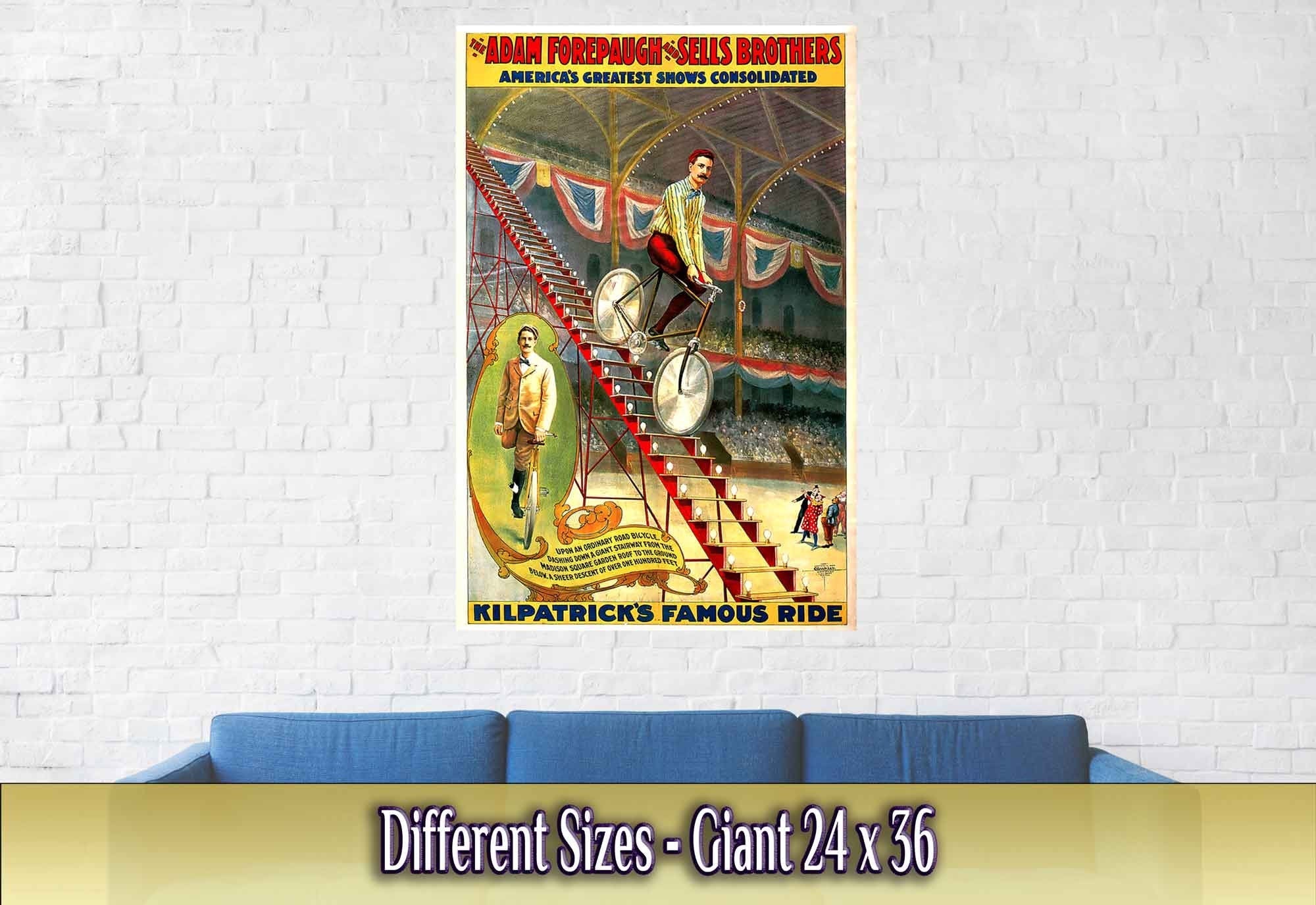 Vintage Circus Poster, Kilpatricks Cycle Ride, Sells Brothers, Americas Greatest Shows Circa 1900. - WallArtPrints4U