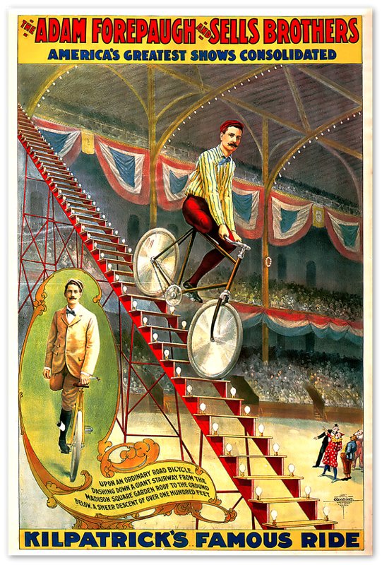 Vintage Circus Poster, Kilpatricks Cycle Ride, Sells Brothers, Americas Greatest Shows Circa 1900. - WallArtPrints4U