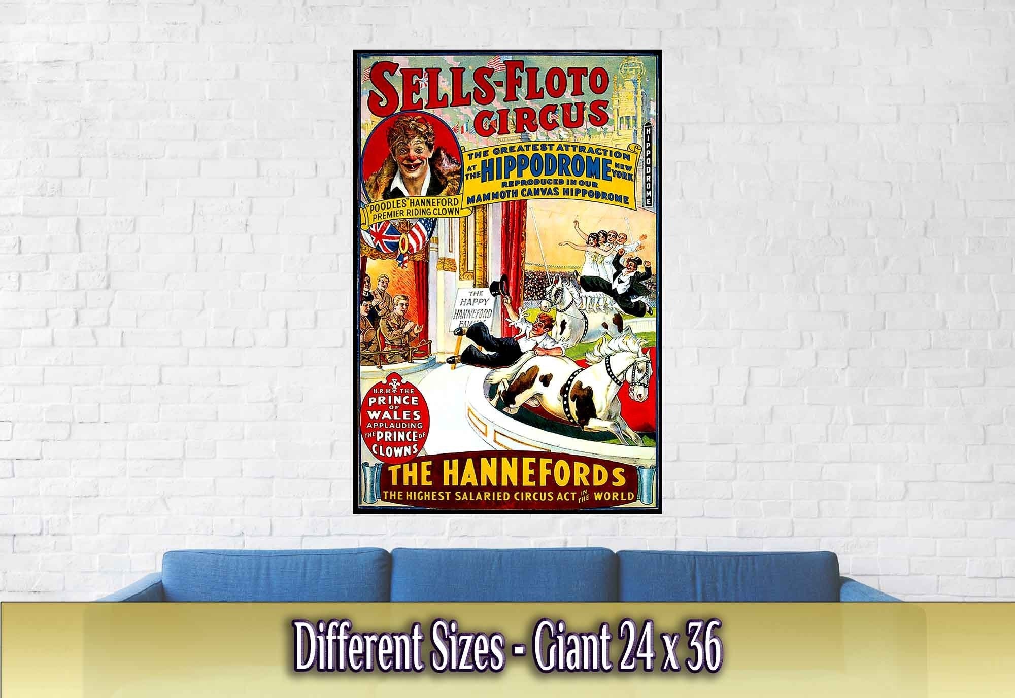 Vintage Circus Poster, Sells Floto Circus, Hippodrome New York Circa 1900. - WallArtPrints4U