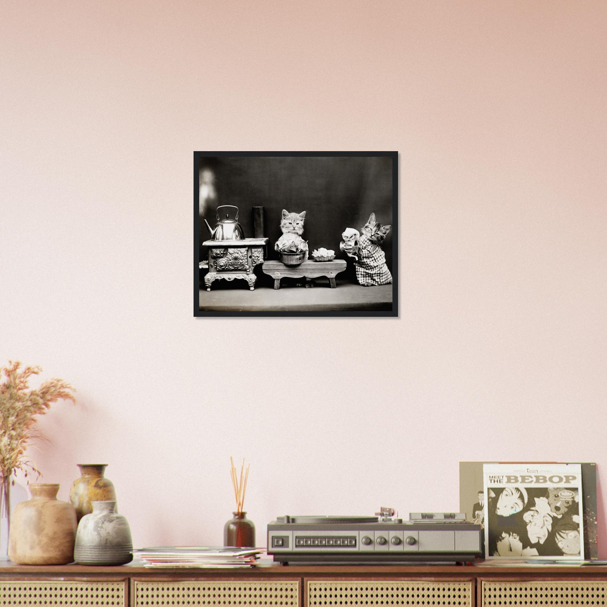 Vintage Cute Cat Framed Print Kitten Washing Dishes - Cute Kitten Framed Print - Vintage Cat Kitten Framed - WallArtPrints4U