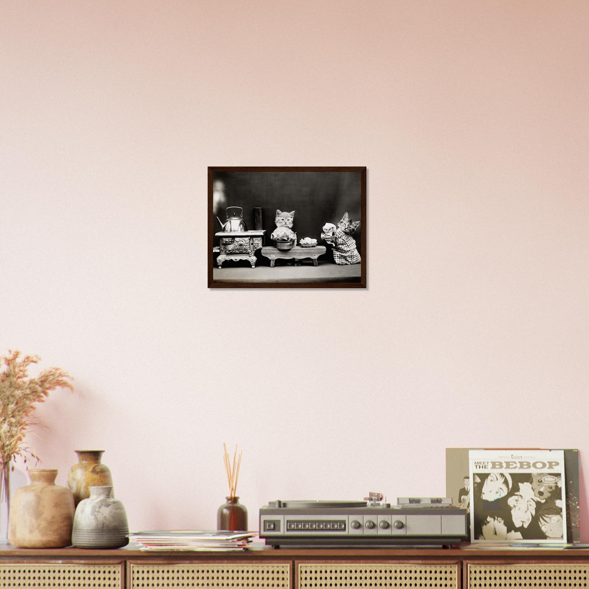 Vintage Cute Cat Framed Print Kitten Washing Dishes - Cute Kitten Framed Print - Vintage Cat Kitten Framed - WallArtPrints4U