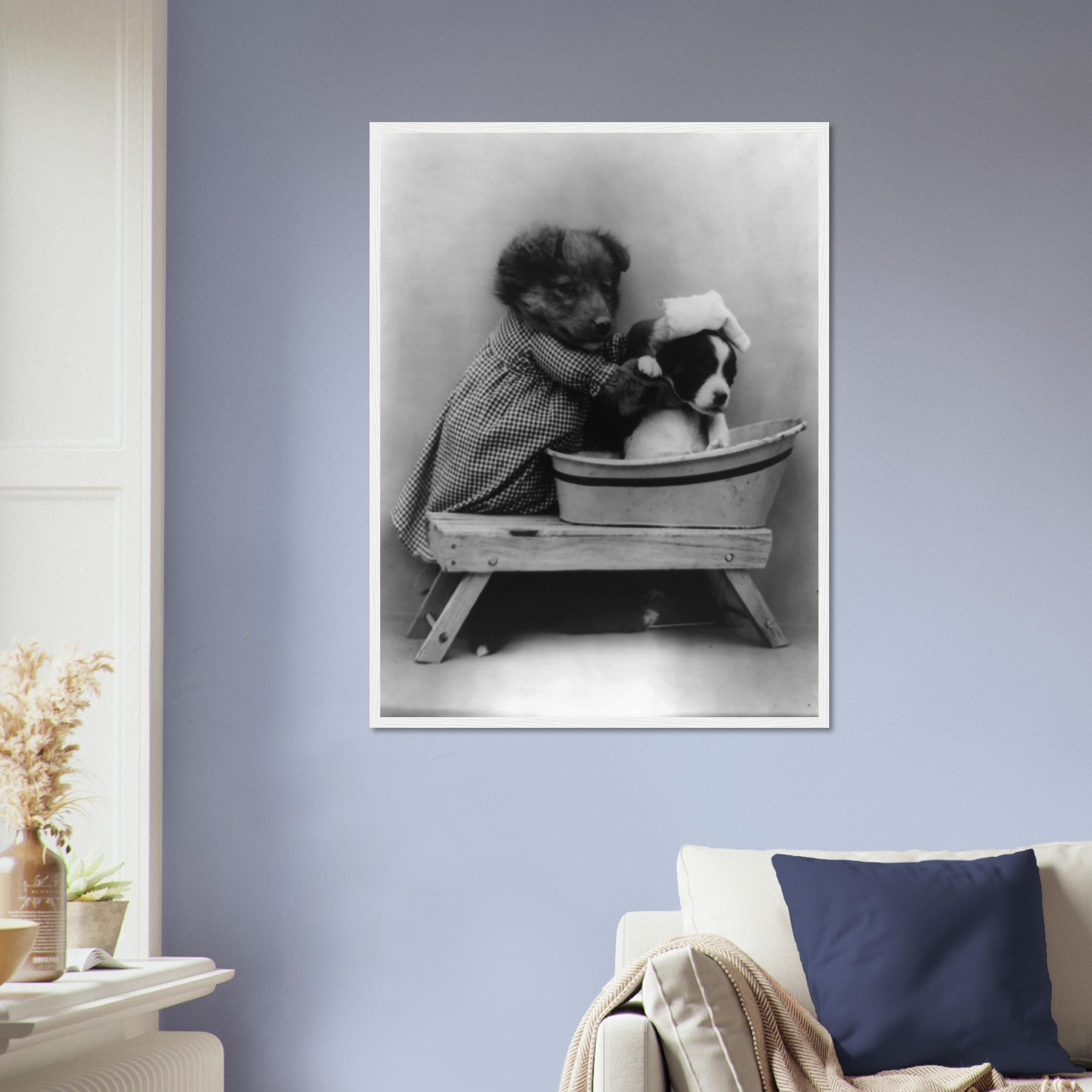 Vintage Cute Dog Framed Print Bath Time Puppy - Cute Bathroom Puppy Framed Print - Vintage Dog Puppy Framed UK, EU USA Domestic Shipping - WallArtPrints4U