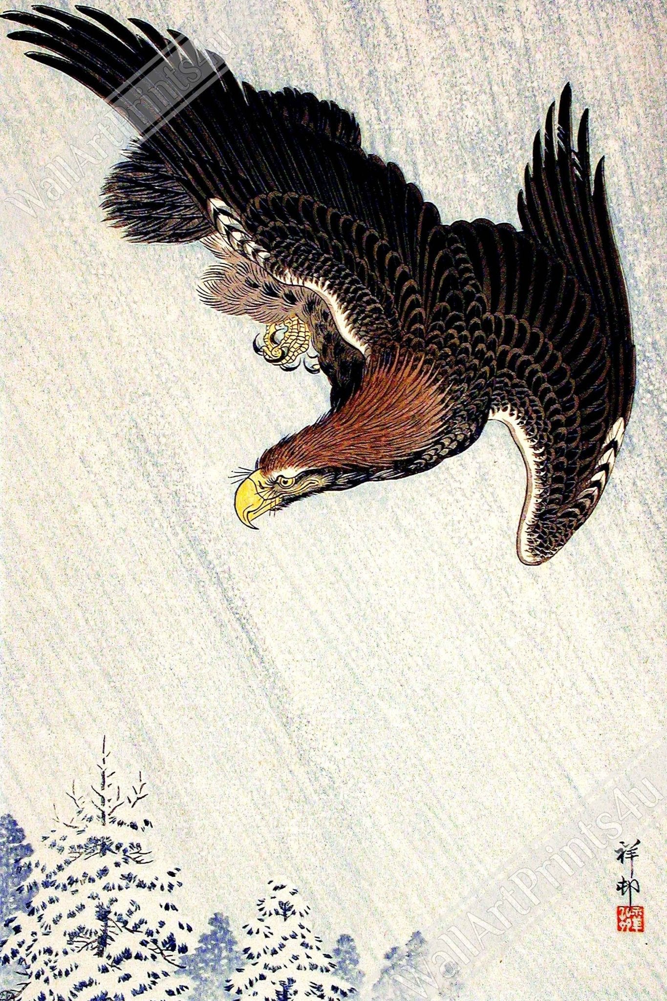 Vintage Eagle Framed Print, Ohara Koson, Japanese Eagle Art - Vintage Eagle Framed Print Framed - WallArtPrints4U
