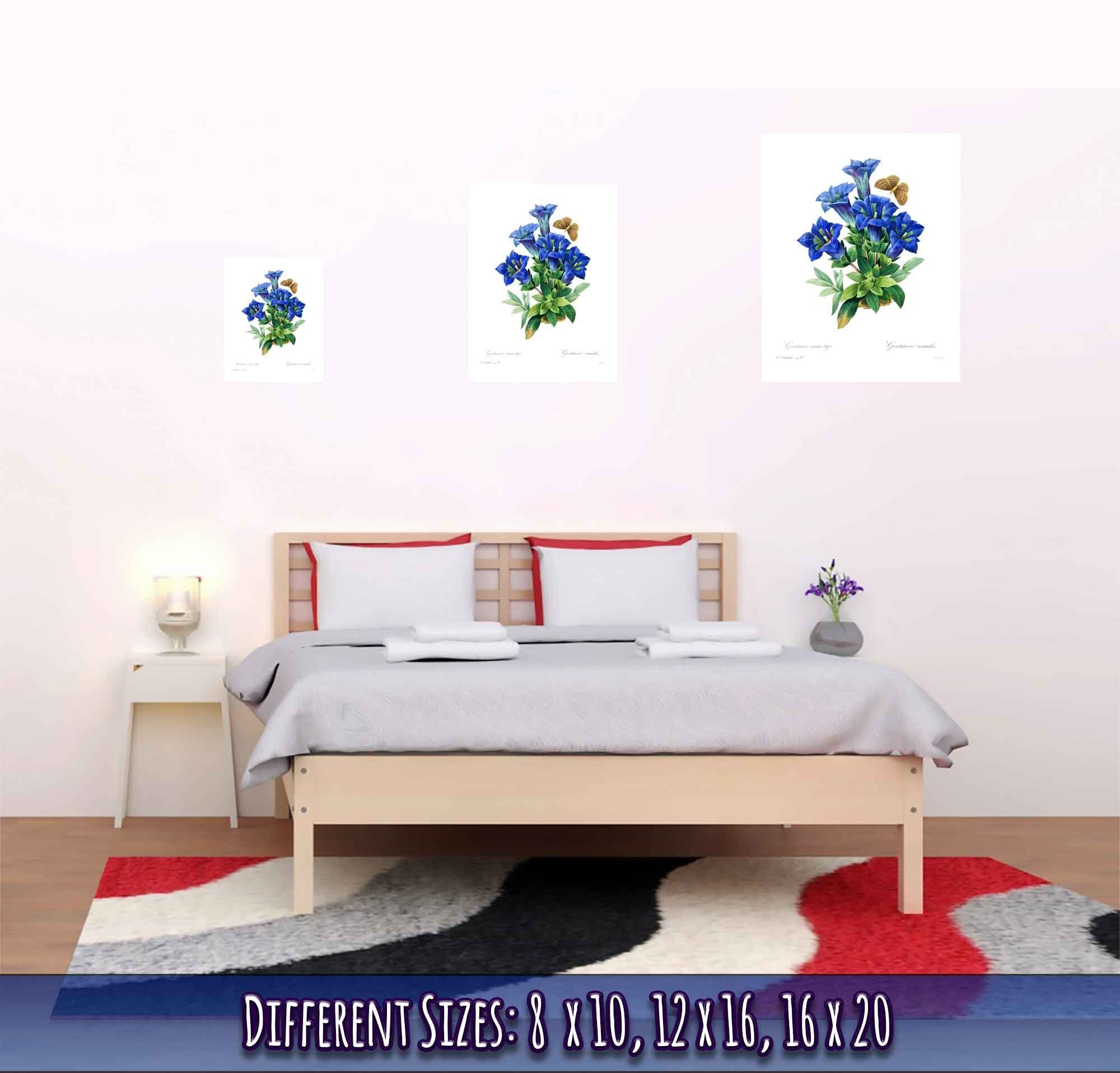 Vintage Gentiana Blue Flower Poster - Botanical Blue Flower Print - Pierre Joseph Redoute - WallArtPrints4U