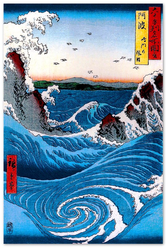 Vintage Hiroshige Print - Hiroshige Whirlpool Wave, Hiroshige Wild Sea Breaking On The Rocks - WallArtPrints4U