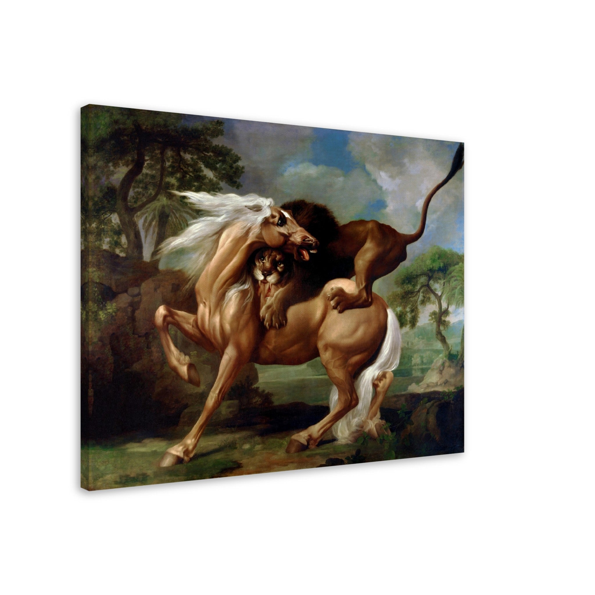 Vintage Lion Attacks Horse Canvas Print, A Lion Attacking A Horse - George Stubbs - WallArtPrints4U