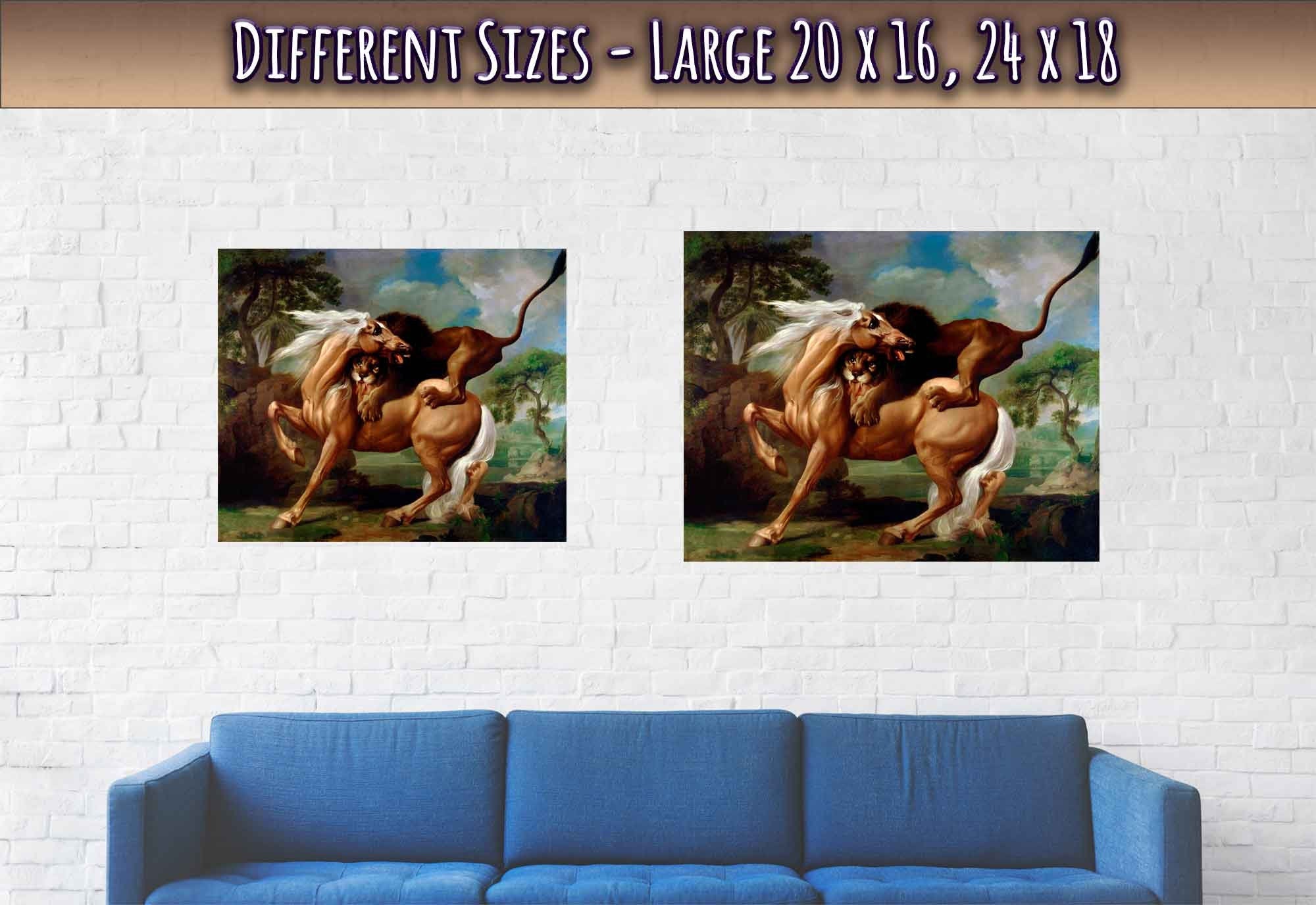 Vintage Lion Attacks Horse Poster, A Lion Attacking A Horse - George Stubbs - WallArtPrints4U