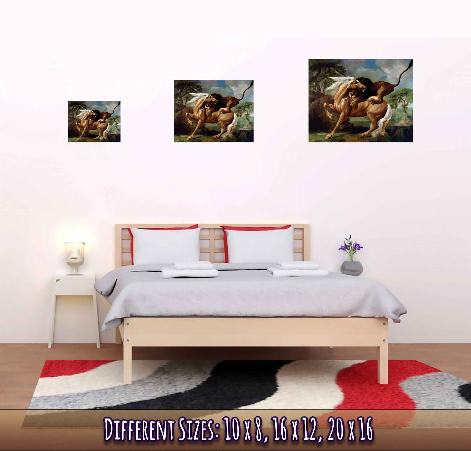 Vintage Lion Attacks Horse Poster, A Lion Attacking A Horse - George Stubbs - WallArtPrints4U