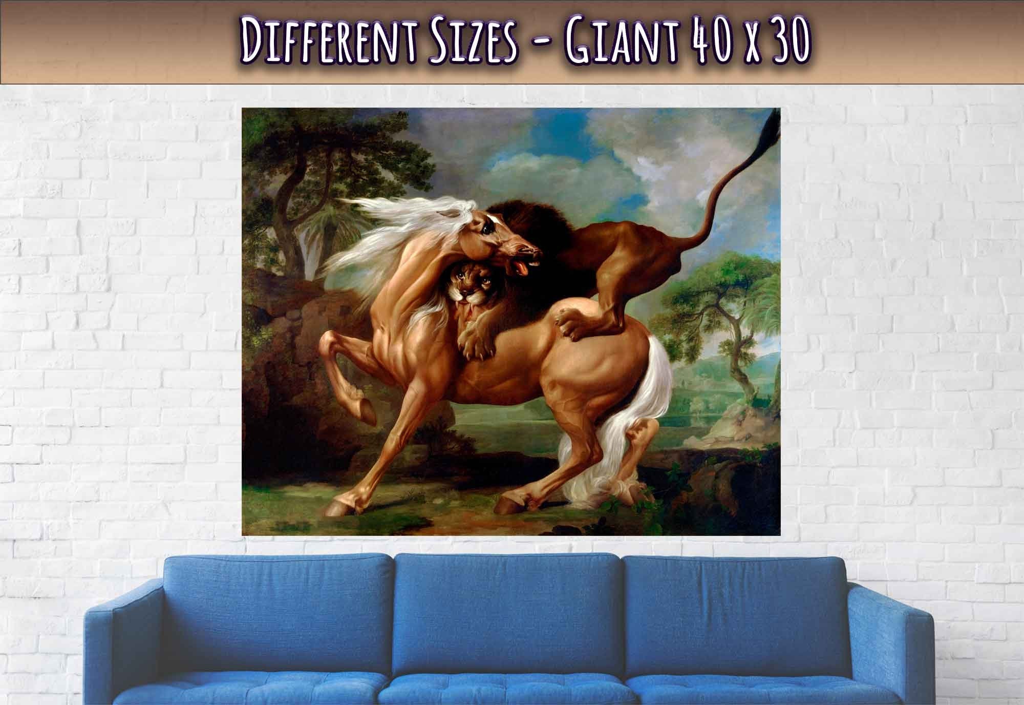 Vintage Lion Attacks Horse Poster, A Lion Attacking A Horse - George Stubbs - WallArtPrints4U