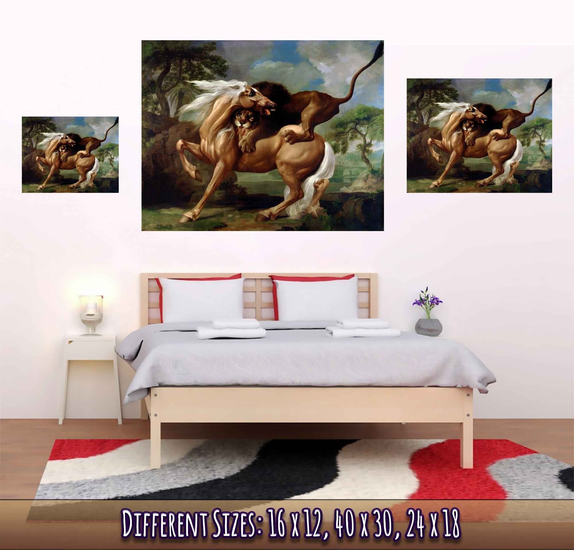 Vintage Lion Attacks Horse Poster, A Lion Attacking A Horse - George Stubbs - WallArtPrints4U
