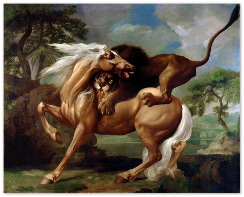 Vintage Lion Attacks Horse Poster, A Lion Attacking A Horse - George Stubbs - WallArtPrints4U