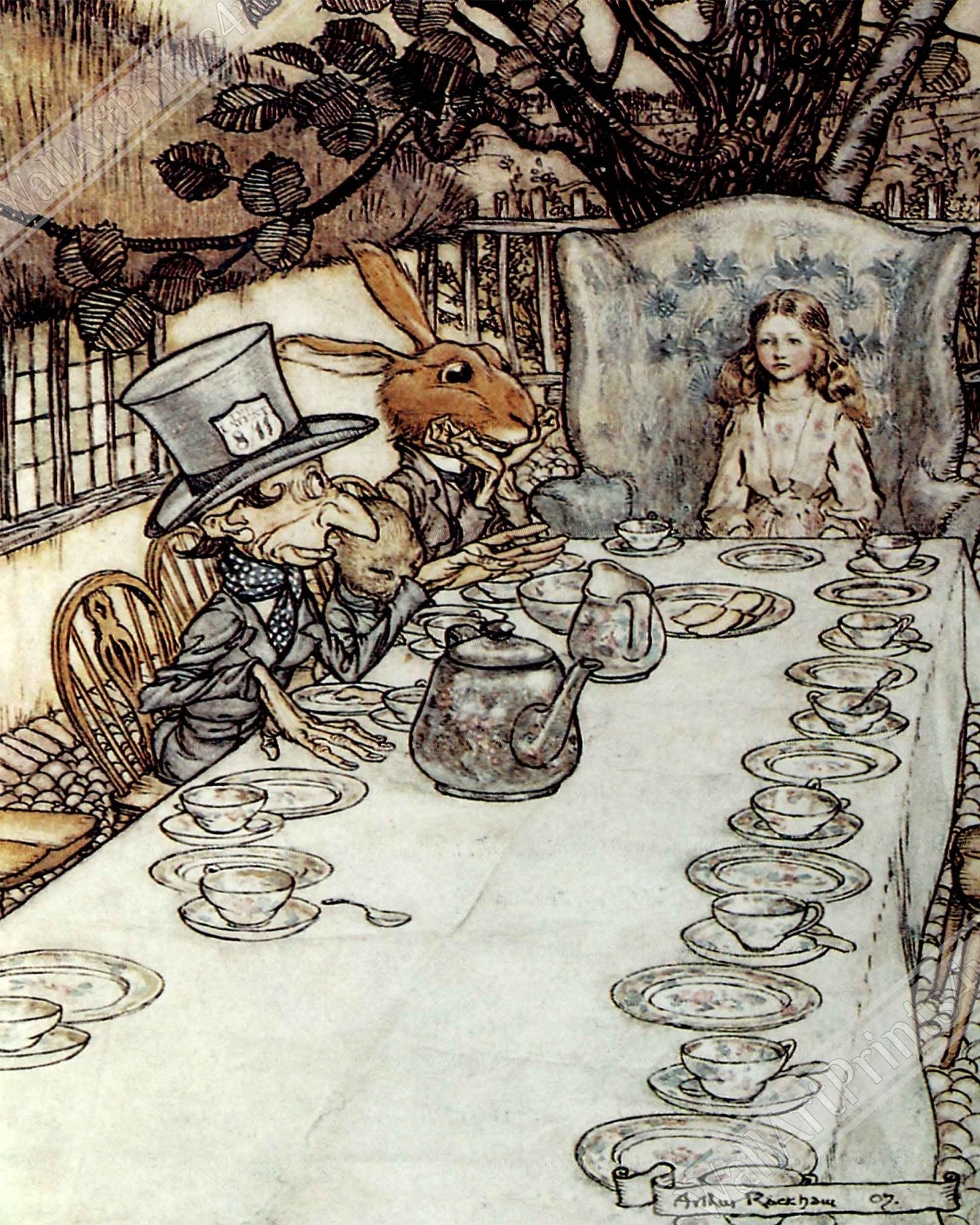 Vintage Mad Hatter Poster - Arthur Rackham Mad Hatter Tea Party- Arthur Rackham Print - WallArtPrints4U