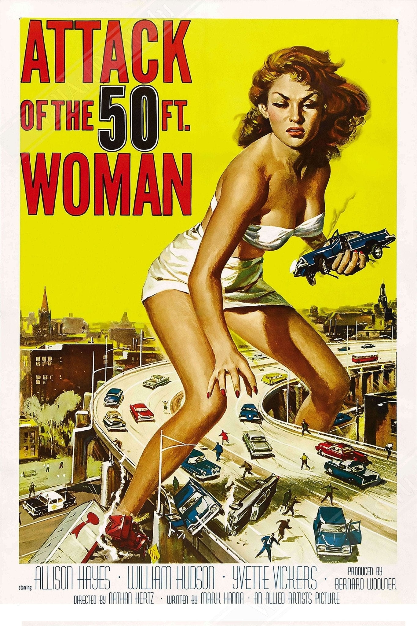Vintage Movie Canvas, Attack Of The 50ft Woman - Vintage 1958 Canvas Original Movie Art - Alison Hayes, William Hudson - WallArtPrints4U