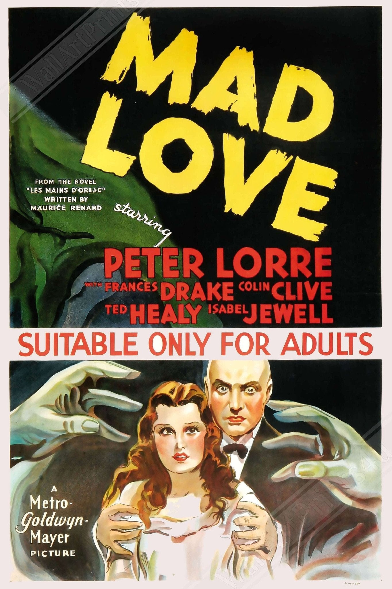 Vintage Movie Canvas, Mad Love - Vintage 1935 Canvas Movie Art - Peter Lorre, Frances Drake - WallArtPrints4U