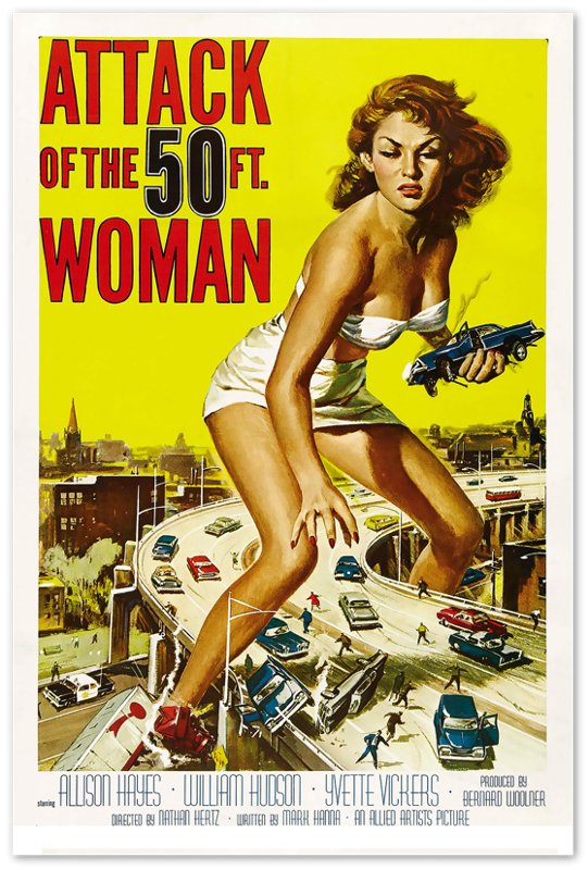 Vintage Movie Poster, Attack Of The 50ft Woman - Vintage 1958 Poster Original Movie Art - Alison Hayes, William Hudson - WallArtPrints4U
