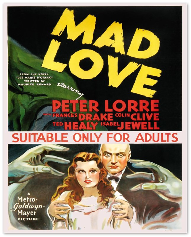 Vintage Movie Poster, Mad Love - Vintage 1935 Poster Movie Art - Peter Lorre, Frances Drake - WallArtPrints4U