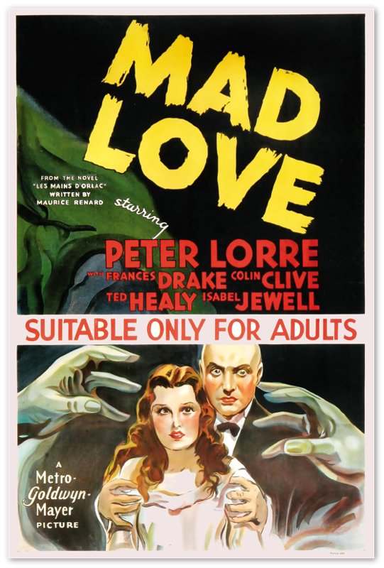 Vintage Movie Poster, Mad Love - Vintage 1935 Poster Movie Art - Peter Lorre, Frances Drake - WallArtPrints4U