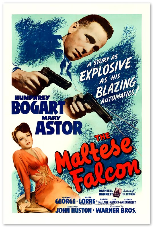 Vintage Movie Poster, The Maltese Falcon - Vintage 1941 Poster Movie Art - Humphrey Bogart - Mary Astor - WallArtPrints4U