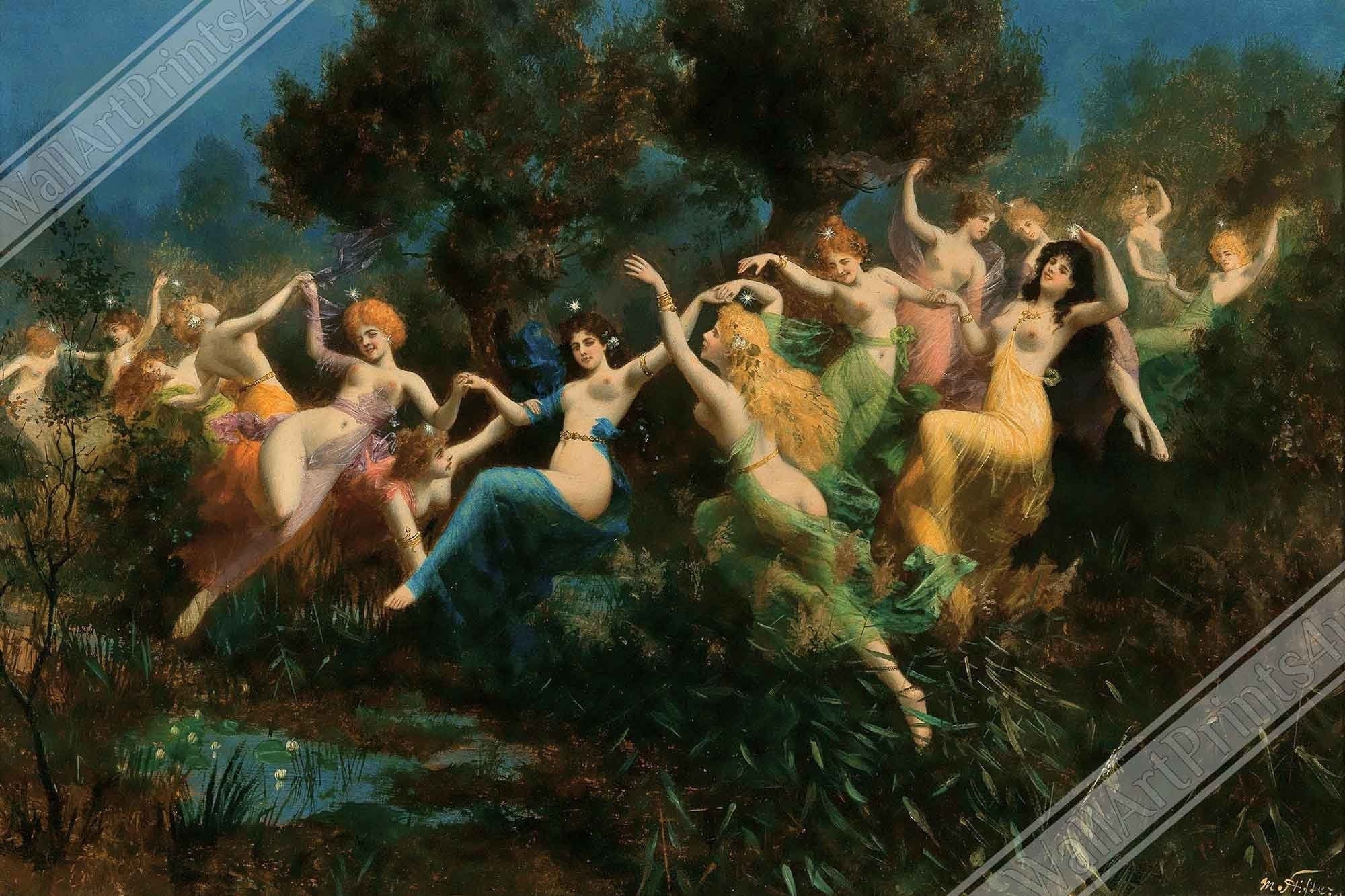 Vintage Nymphs Canvas Moritz Stifter Painting Nymphs Canvas Print Circa 1887 - WallArtPrints4U