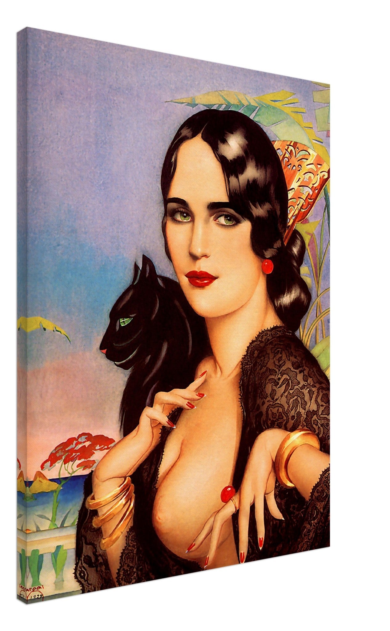 Vintage Pin Up Girl Canvas, Alberto Vargas, Spanish Gypsy Black Cat - Vintage Art - Retro Pin Up Girl Canvas Print - 1928 - WallArtPrints4U