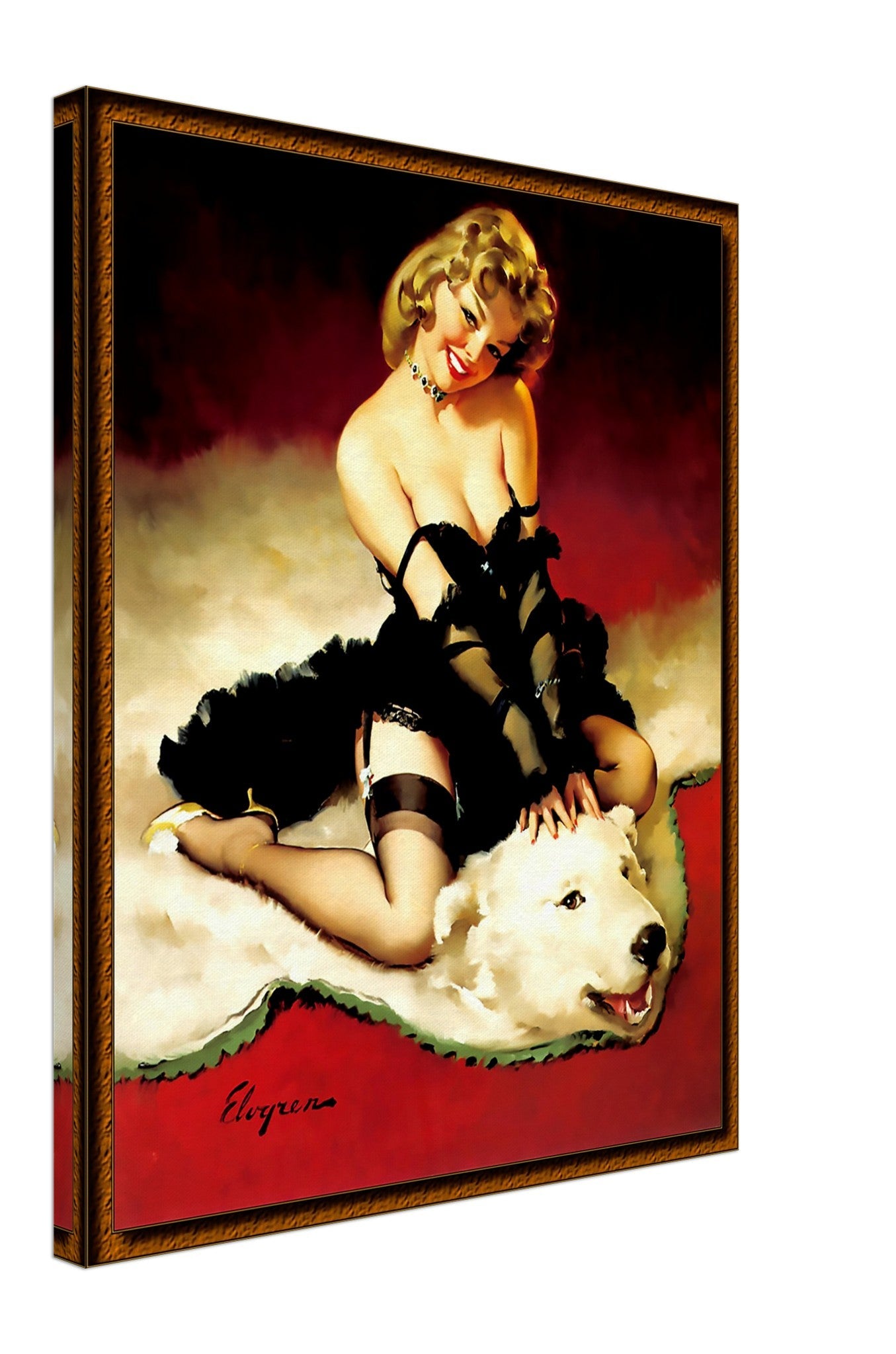 Vintage Pin Up Girl Canvas, Gil Elvgren, Bear Skin Rug - Vintage Art - Retro Pin Up Girl Canvas Print - Late 1940'S - 1950'S - WallArtPrints4U