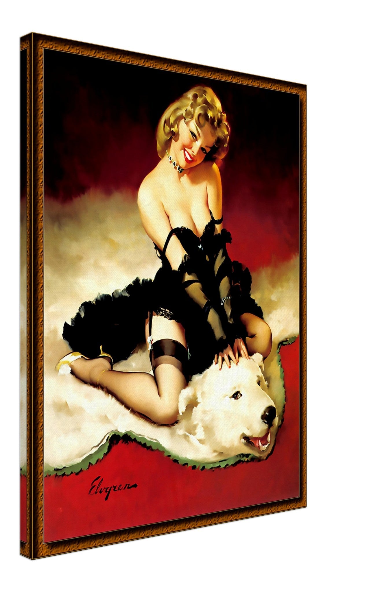 Vintage Pin Up Girl Canvas, Gil Elvgren, Bear Skin Rug - Vintage Art - Retro Pin Up Girl Canvas Print - Late 1940'S - 1950'S - WallArtPrints4U