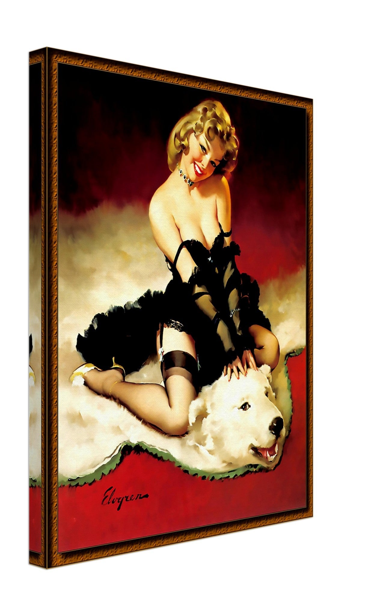 Vintage Pin Up Girl Canvas, Gil Elvgren, Bear Skin Rug - Vintage Art - Retro Pin Up Girl Canvas Print - Late 1940'S - 1950'S - WallArtPrints4U