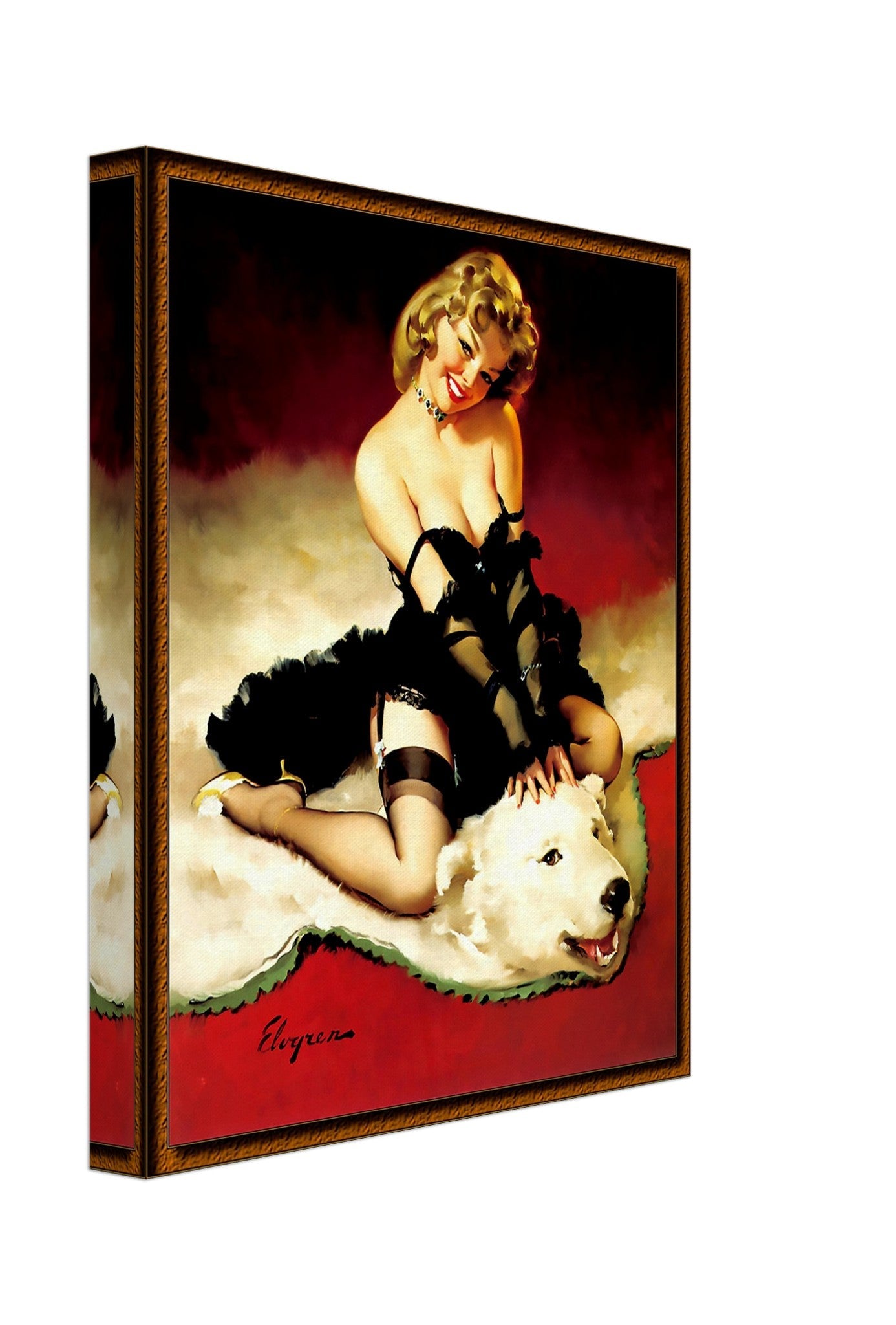 Vintage Pin Up Girl Canvas, Gil Elvgren, Bear Skin Rug - Vintage Art - Retro Pin Up Girl Canvas Print - Late 1940'S - 1950'S - WallArtPrints4U