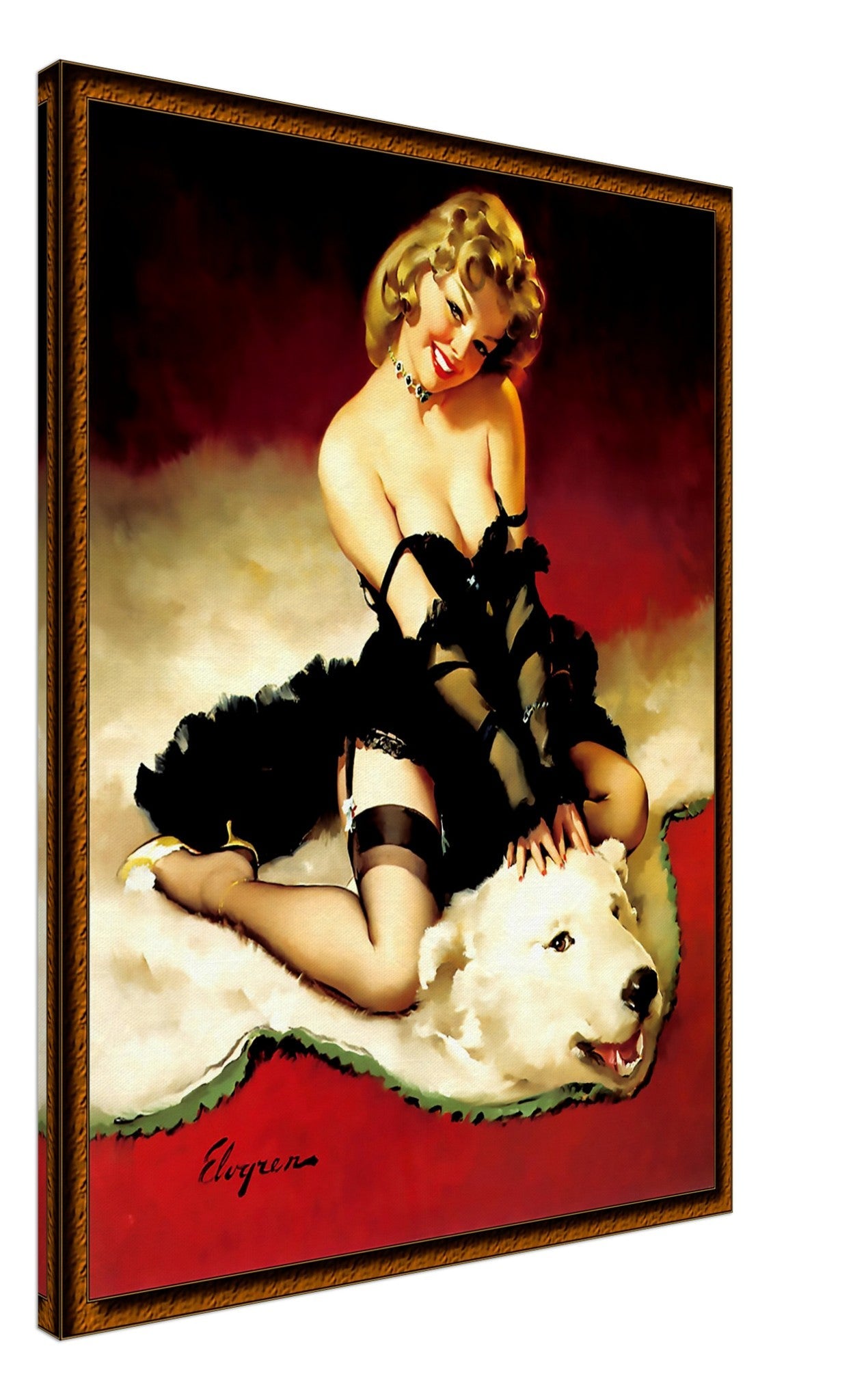 Vintage Pin Up Girl Canvas, Gil Elvgren, Bear Skin Rug - Vintage Art - Retro Pin Up Girl Canvas Print - Late 1940'S - 1950'S - WallArtPrints4U
