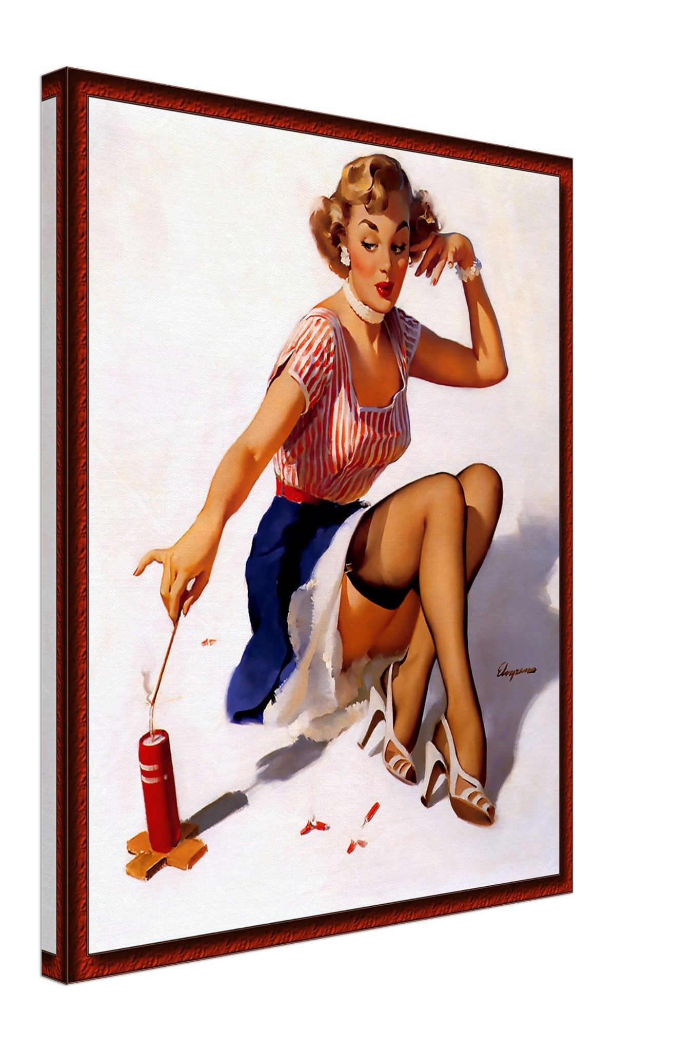 Vintage Pin Up Girl Canvas, Gil Elvgren, Looking For Trouble - Vintage Art - Retro Pin Up Girl Canvas Print - Late 1940'S - 1950'S - WallArtPrints4U