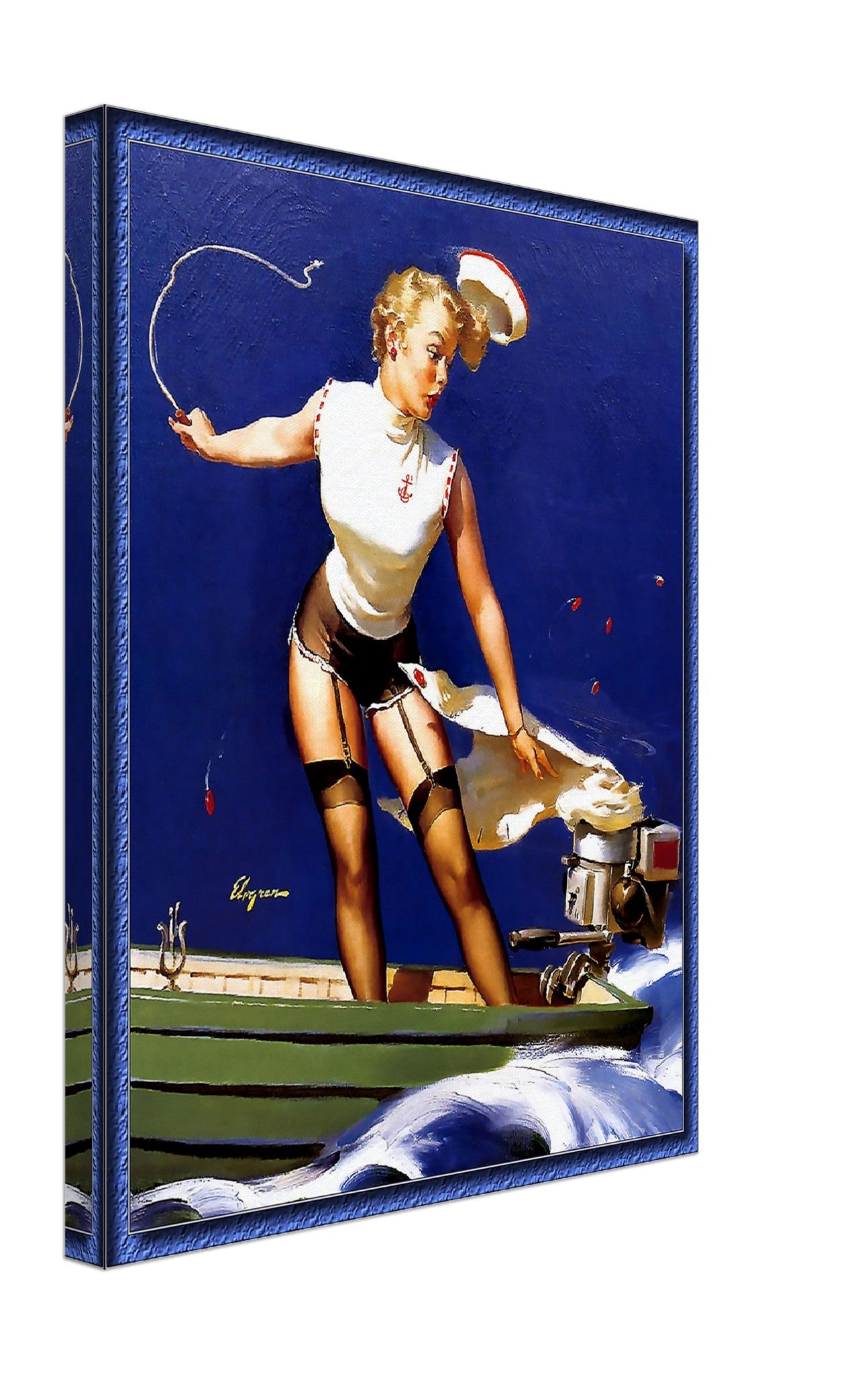 Vintage Pin Up Girl Canvas, Gil Elvgren, Skirt Caught Motor - Vintage Art - Retro Pin Up Girl Canvas Print - Late 1940'S - 1950'S - WallArtPrints4U